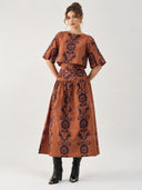 Retro Floral Print Crop Top & Midi Skirt Set