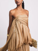 Elegant Satin Ruched Strapless Maxi Dress