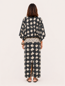 Casual Abstract Plaid Print Kimono Sleeve Maxi Dress