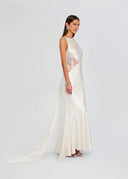 Elegant Satin Mermaid Lace Panel Evening Gown