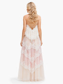 Ombre Tiered Lace Trim Spaghetti Strap Maxi Dress
