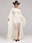 Asymmetric Lace Trim Fringe Maxi Dress