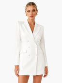 Exquisite White Double-Breasted Blazer Mini Dress