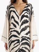 Elegant Zebra Print V-Neck Kaftan Maxi Dress