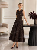 Elegant 3D Floral Lace Sleeveless Midi Dress