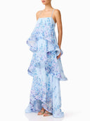 Romantic Floral Ruffle Tiered High-Low Maxi Dress