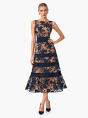 Elegant Flocked Floral Sheer Midi Dress