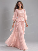 Elegant Ruffle Top & Pleated Pants Party Two-Piece Set