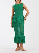 Elegant Open-Knit Fringe Tank Top & Maxi Skirt Two-Piece Set