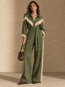Fringe Trim Belted Wide Leg Jumpsuit
