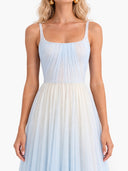 Elegant Pleated Gradient Spaghetti Strap Midi Dress