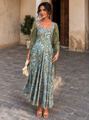 Elegant Printed Maxi Dress & Chiffon Cover-Up Two-Piece Set