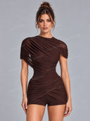 Sexy Ruched Draped Top & Mini Skirt Two Piece Set
