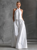 Elegant Halter Neck Top & Wide-Leg Pants Two-Piece Set