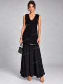 Elegant V Neck Drop Waist Sleeveless Maxi Dress