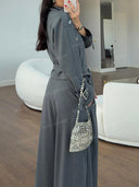 Minimalist Rhinestone Belted Jacket & Wide-Leg Pants Set