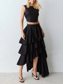 Elegant Crop Top & Tiered Asymmetrical Skirt Two-Piece Set