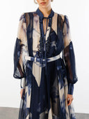 Elegant Abstract Floral Print Sheer Chiffon Maxi Dress