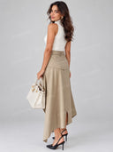 Mock Neck Top & Asymmetric Belted Midi Skirt Two Piece Set