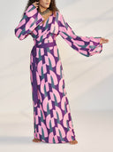 Elegant Geometric Print Wrap Maxi Dress