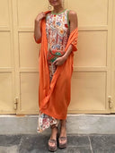 Retro Tile Print Sleeveless Maxi Dress Two Piece Set