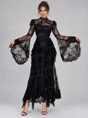 Elegant High Neck Lace Bell Sleeve Maxi Dress