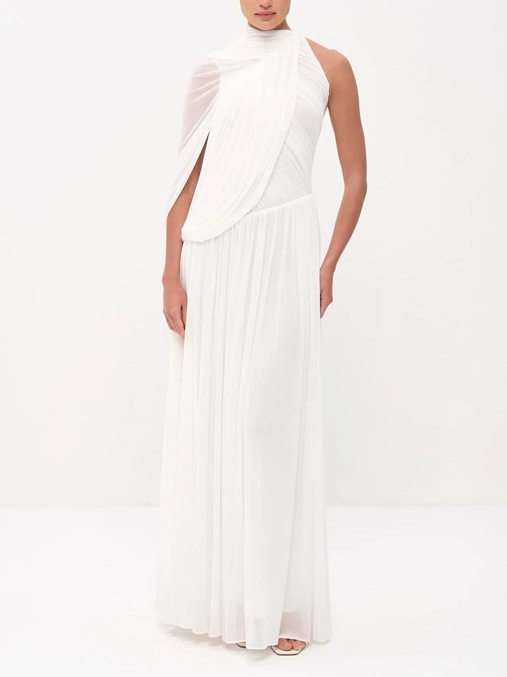 One‑Shoulder Draped Ruched Maxi Dress