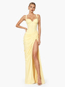 Ruched Spaghetti Strap Slit Maxi Dress