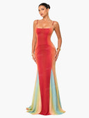Elegant Gradient Ombre Satin Mermaid Maxi Dress