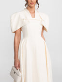 Elegant Cape Sleeve Cutout A-Line Midi Dress