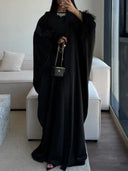 Elegant Feather-Trim Long Cardigan & Maxi Dress Set