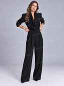 Modern Draped Cowl Neck Top & Wide Leg Pants Set