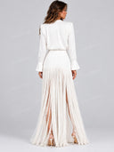 Elegant V Neck Bodysuit & Fringe Maxi Skirt Two Piece Set