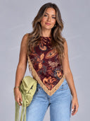Paisley Fringe Handkerchief Top & Wide Leg Jeans Set