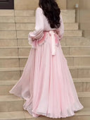 Elegant High-Neck Chiffon Top & Flowy Skirt Set