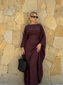 Batwing Sleeve Side Drawstring Tunic Top & Wide‑Leg Pants Two‑Piece Set
