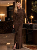 Asymmetric Design Pleated Long Sleeve Maxi Dress