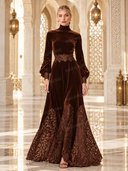 Velvet Lace Panel Turtleneck Maxi Dress