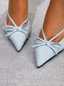 Denim Bow Detail High Heel Shoes