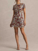 Elegant Multicolor Floral Sequin Mini Dress