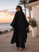 Batwing Sleeve Side Drawstring Tunic Top & Wide‑Leg Pants Two‑Piece Set