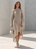 Lace Trim Turtleneck Knit Maxi Dress