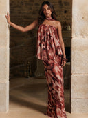 Strapless Draped Top & Printed Maxi Skirt Set