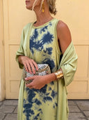 Retro Tie Dye Satin Sleeveless Maxi Dress Two Piece Set