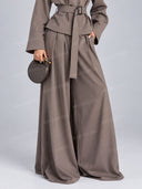 Minimalist Cropped Double-Breasted Tie-Waist Trench Coat Set