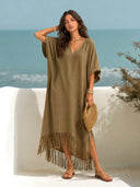 V-Neck Tassel Design Maxi Dress
