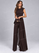 Asymmetric Draped Top & Wide Leg Pants Set