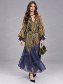 Retro Paisley Print Chiffon Maxi Dress