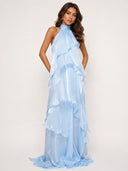 Elegant Halter Neck Layered Ruffle Maxi Dress