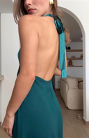 Elegant Halter Twist Front Satin Maxi Dress
